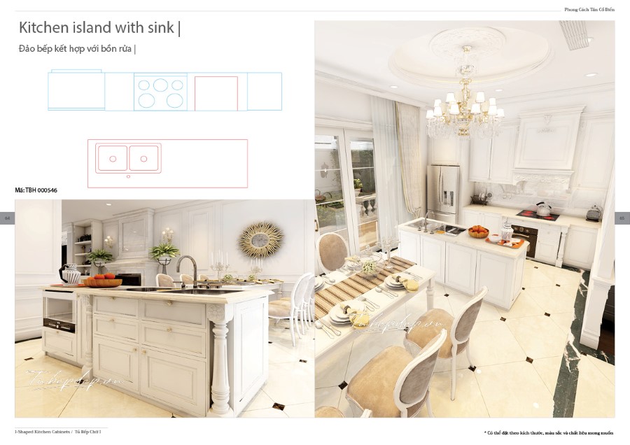 Thiết kế phòng bếp biệt thự tân cổ điển màu trắng